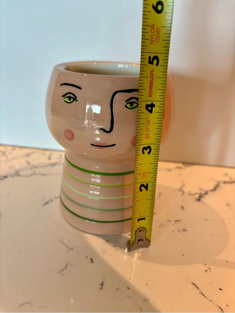 Opalhouse Ceramic Face Vase with Green Stripe Accents